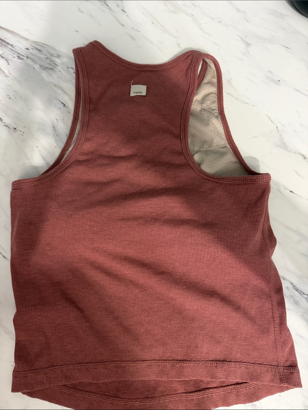 Vuori Ribbed Racerback Tank in Dusty Rose